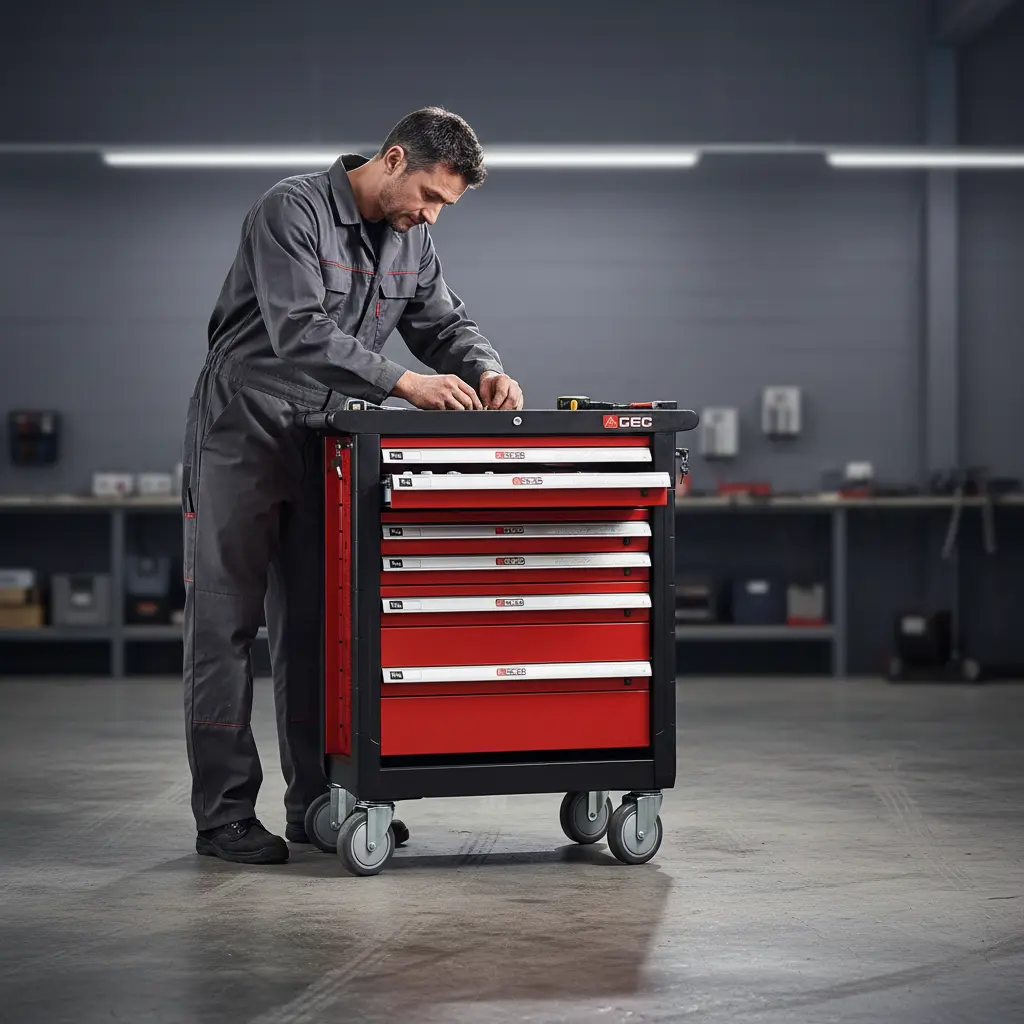 GEC 7 Professional Drawers Ball Bearing Tool Trolley Cart 235 PCS / تروللي عدة احترافي 7 درج ماركة جي اي سي - مجهز 235 قطعة (شهادة المانية)