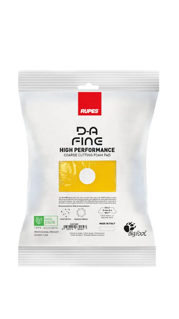 RUPES D-A Fine Medium Cut Yellow Foam Polishing Pad 150mm 5 Inch / سفنجة تلميع خشونة متوسطة دول اكشن ماركة روبيس موديل D-A Fine - مقاس 5 بوصة (لون أصفر)