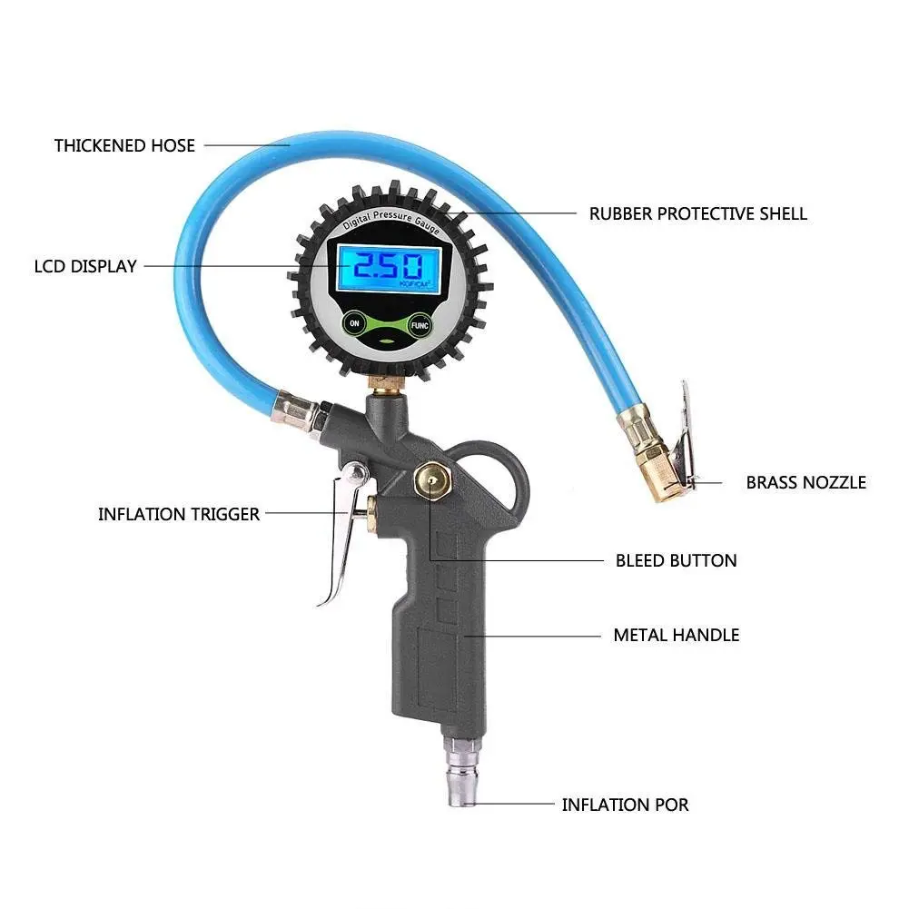 TH Digital Air Tire Inflator Gun with LCD Pressure Gauge 200PSI / مسدس تزويد كاوتش ديجيتال ماركة TH ضغط 200 Psi شاشه ديجيتال