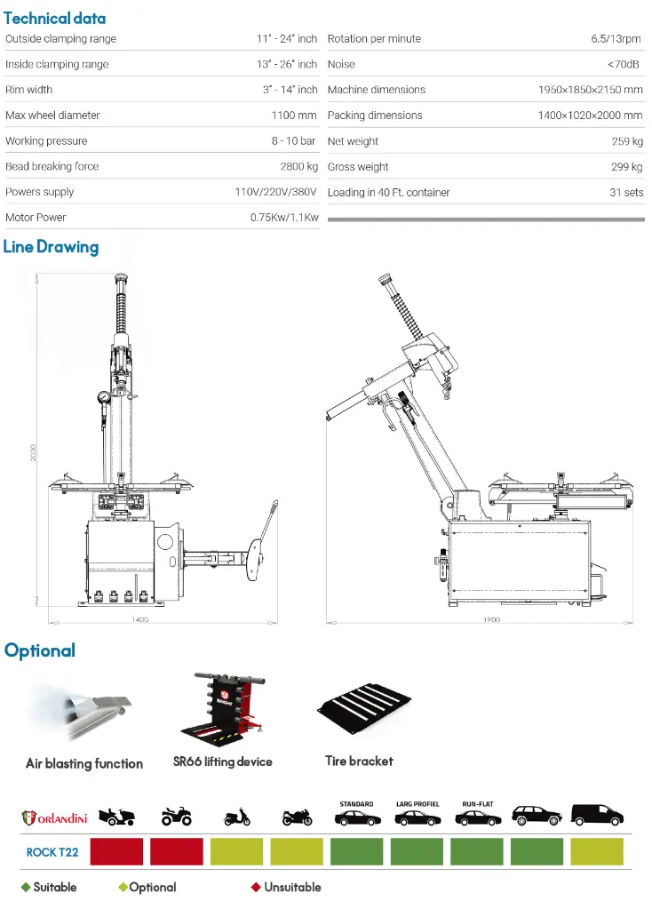 ORLANDINI Rock T22 Full Automatic Tire Changer 26 Inch | ماكينه فك وتركيب كاوتش نصف اتوماتيك ماركة اورلانديني ايطالي موديل Rock T22 مقاس 26 بوصة