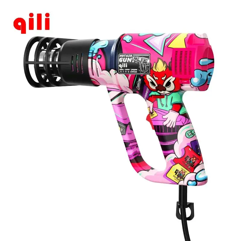 Qili WR-121 Analog Pink Graffiti Heat Gun (2000W) - PPF & Tinting Tool | مسدس حراري افلام حماية PPF وتغليف السيارات أنالوج 2000 وات ماركة Qili موديل WR-121 - تصميم جرافيتي بينك