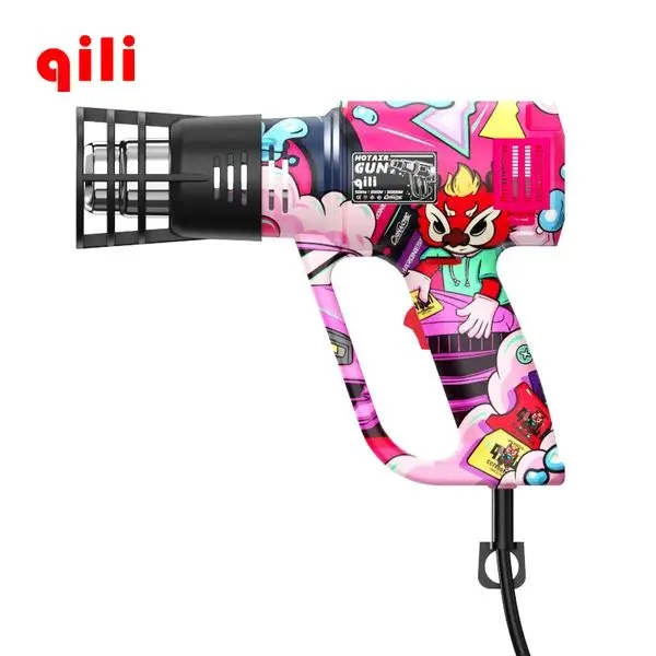 Qili WR-121 Analog Pink Graffiti Heat Gun (2000W) - PPF & Tinting Tool | مسدس حراري افلام حماية PPF وتغليف السيارات أنالوج 2000 وات ماركة Qili موديل WR-121 - تصميم جرافيتي بينك