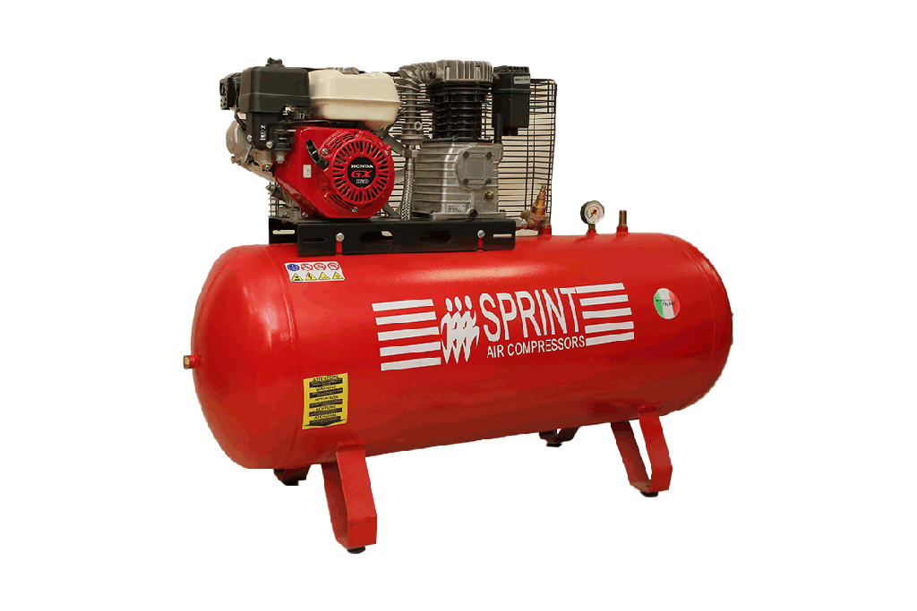 SPRINT K18-HONDA GX160 Belt Driven Air Compressor Powered by Petrol Engine 10Bar 270Liter 5.5HP