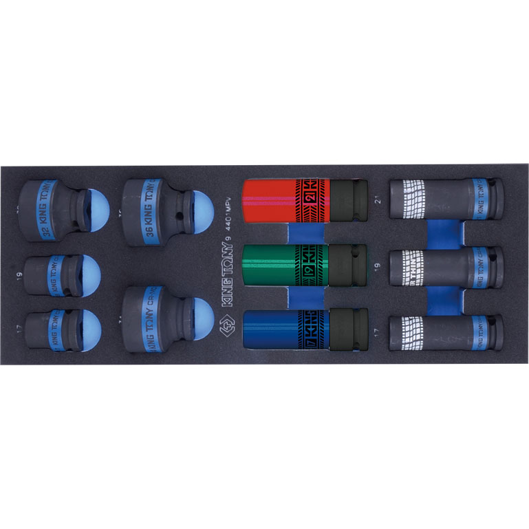 طقم لقم تصادمية سوداء (Impact Sockets) مقاس 1/2 بوصة ماركة كينج توني تايواني - 11 قطعة